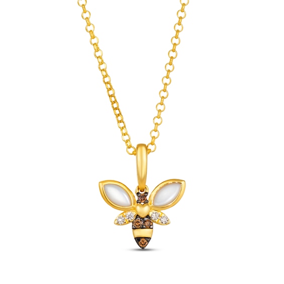 Le Vian Garden Party Mother of Pearl Bee Necklace 1/15 ct tw Diamonds 14K Honey Gold 19"