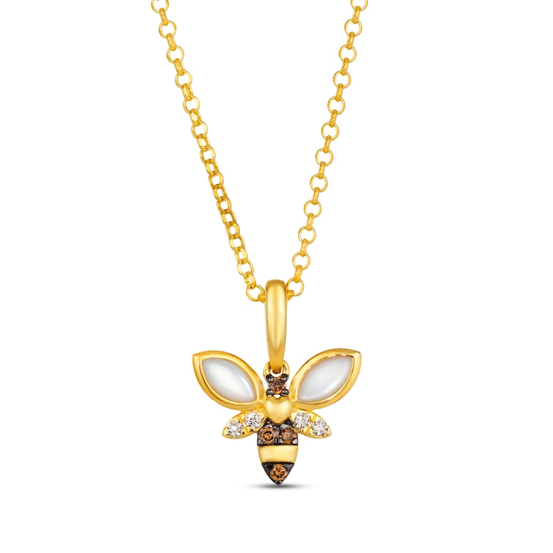 Main Image 1 of Le Vian Garden Party Mother of Pearl Bee Necklace 1/15 ct tw Diamonds 14K Honey Gold 19&quot;
