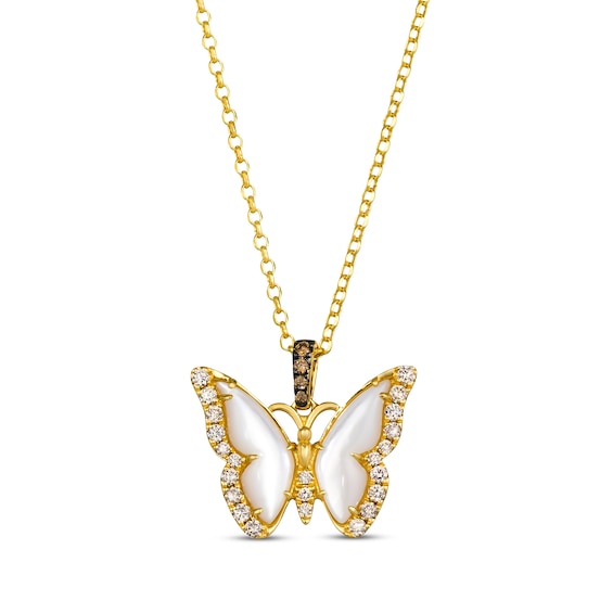Le Vian Garden Party Mother of Pearl Butterfly Necklace 3/8 ct tw Diamonds 14K Honey Gold 19"