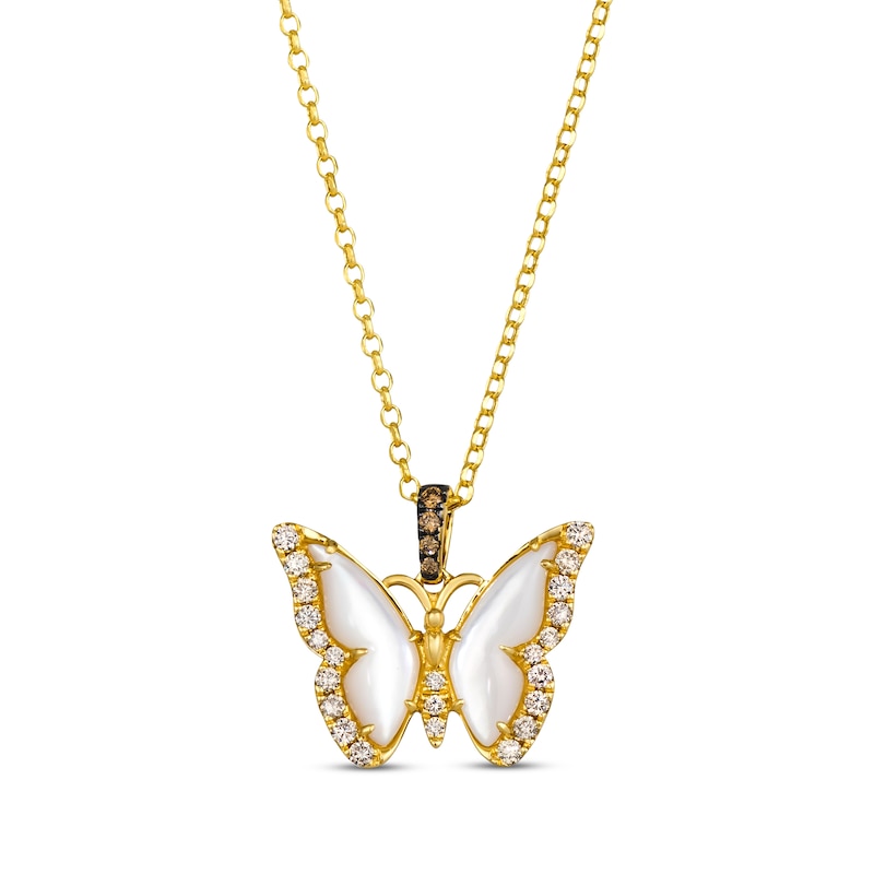 Main Image 1 of Le Vian Garden Party Mother of Pearl Butterfly Necklace 3/8 ct tw Diamonds 14K Honey Gold 19&quot;