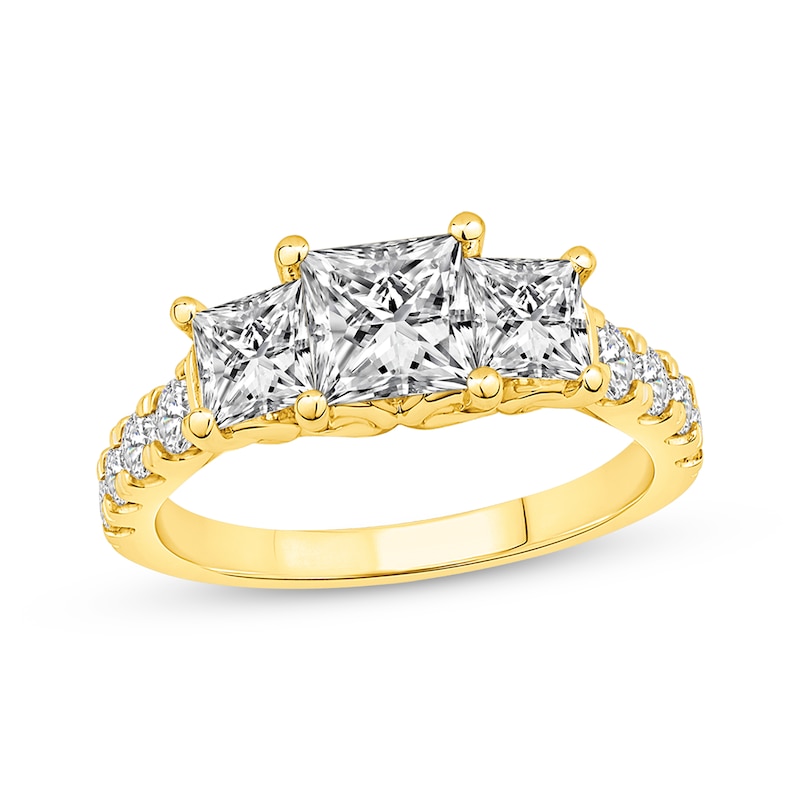 Main Image 1 of Memories Moments Magic Lab-Grown Diamonds Three-Stone Engagement Ring 2-1/2 ct tw 14K Yellow Gold