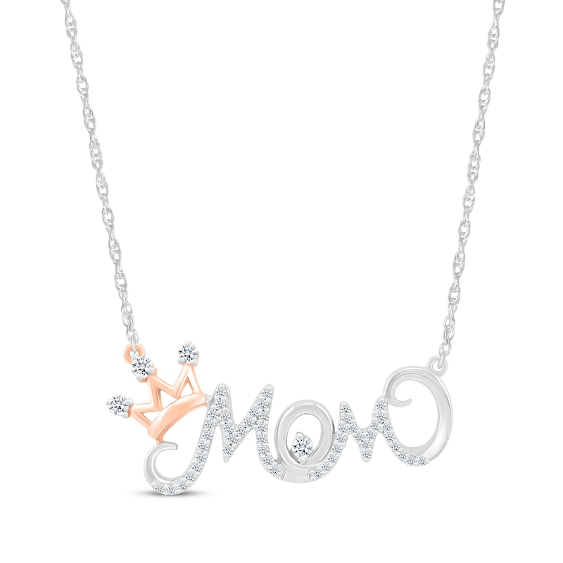 Main Image 1 of Diamond &quot;Mom&quot; Crown Necklace 1/5 ct tw Sterling Silver & 10K Rose Gold 18&quot;