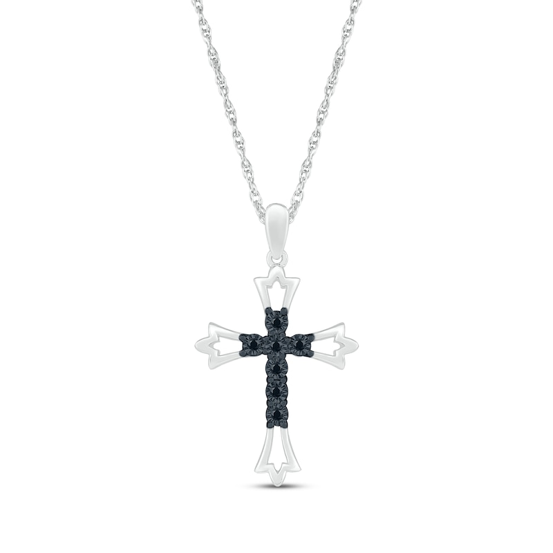 Main Image 1 of Black Diamond Cross Necklace 1/20 ct tw Sterling Silver 18&quot;