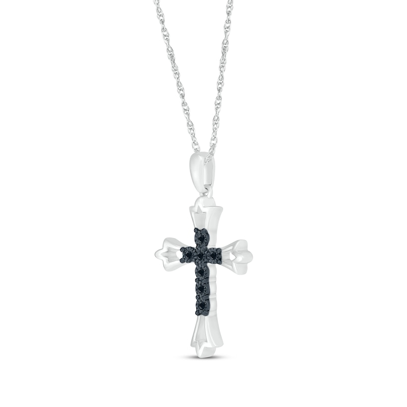 Main Image 2 of Black Diamond Cross Necklace 1/20 ct tw Sterling Silver 18&quot;