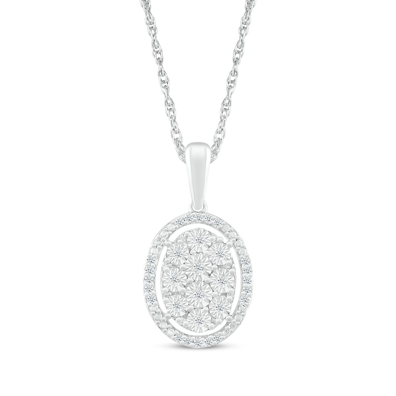 Main Image 1 of Multi-Diamond Oval-Shape Halo Necklace 1/15 ct tw Sterling Silver 18&quot;