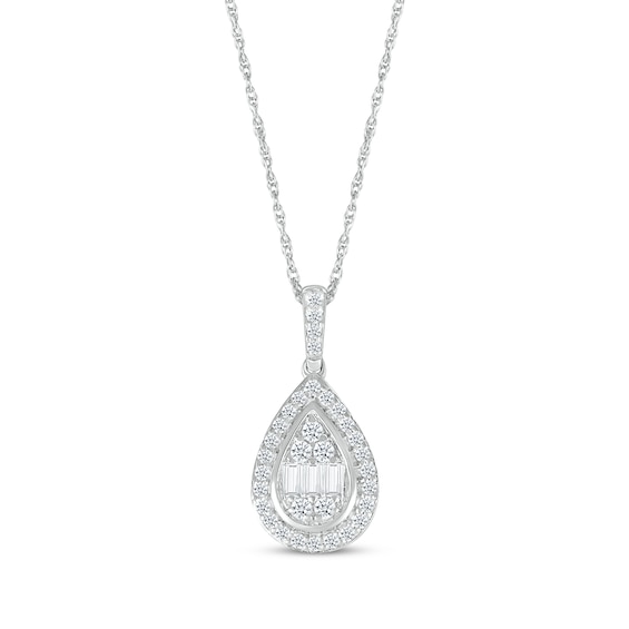 Baguette & Round-Cut Multi-Diamond Teardrop Pendant 1/4 ct tw Sterling Silver 18"