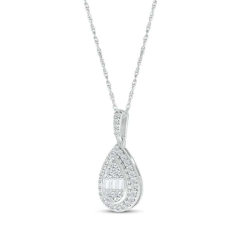 Main Image 2 of Baguette & Round-Cut Multi-Diamond Teardrop Pendant 1/4 ct tw Sterling Silver 18&quot;