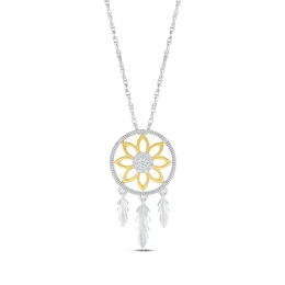 Diamond Dreamcatcher Necklace 1/20 ct tw Sterling Silver & 10K Yellow Gold 18"