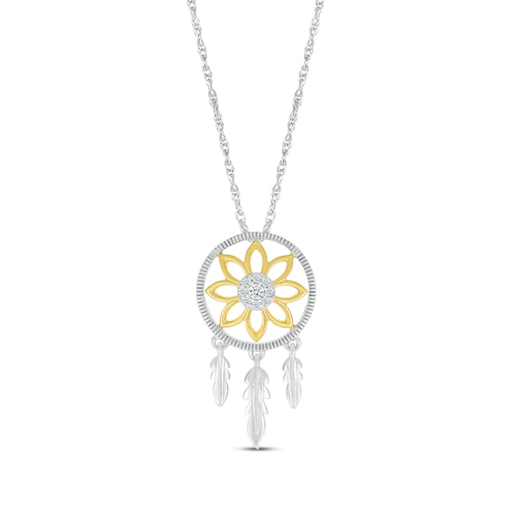Diamond Dreamcatcher Necklace 1/20 ct tw Sterling Silver & 10K Yellow Gold 18"