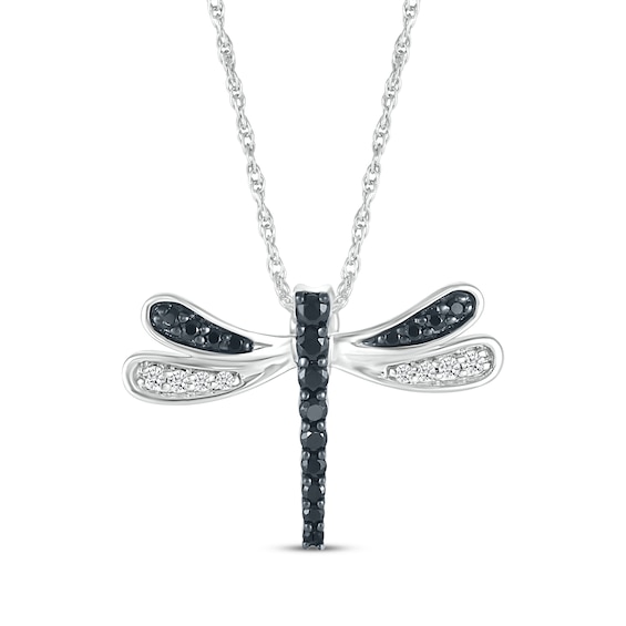 Black & White Diamond Dragonfly Necklace 1/4 ct tw Sterling Silver 18"