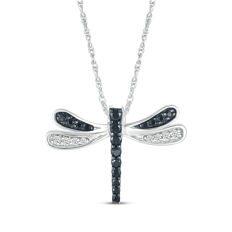 Main Image 1 of Black & White Diamond Dragonfly Necklace 1/4 ct tw Sterling Silver 18&quot;