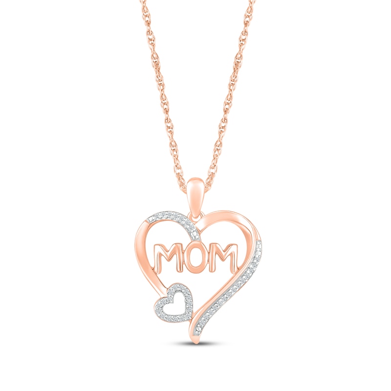 Main Image 1 of Diamond &quot;Mom&quot; Double Heart Necklace 1/10 ct tw 10K Rose Gold 18&quot;