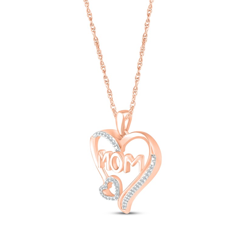 Main Image 2 of Diamond &quot;Mom&quot; Double Heart Necklace 1/10 ct tw 10K Rose Gold 18&quot;