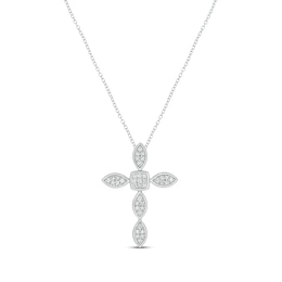 Multi-Diamond Cross Necklace 1/6 ct tw Sterling Silver 18"
