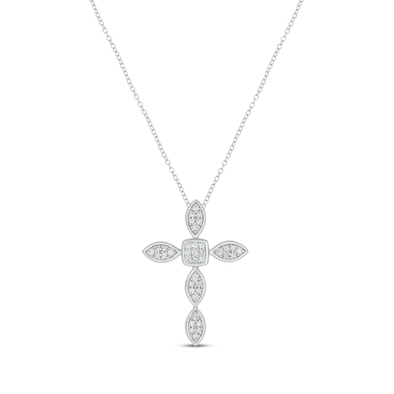 Multi-Diamond Cross Necklace 1/6 ct tw Sterling Silver 18"