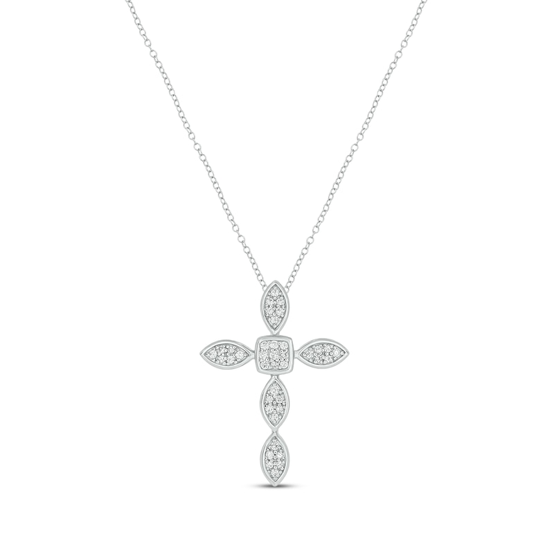 Main Image 1 of Multi-Diamond Cross Necklace 1/6 ct tw Sterling Silver 18"