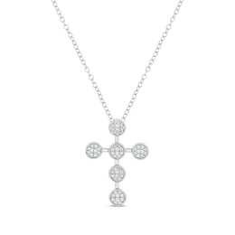 Multi-Diamond Circle Station Cross Necklace 1/5 ct tw Sterling Silver 18"
