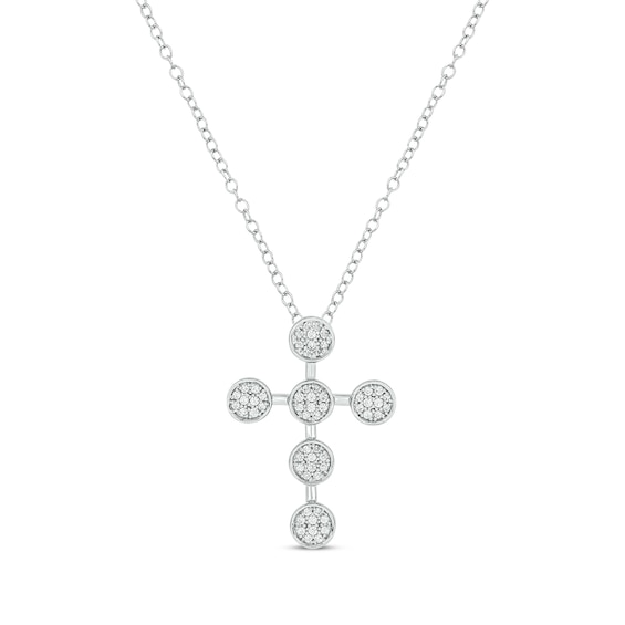Multi-Diamond Circle Station Cross Necklace 1/5 ct tw Sterling Silver 18"