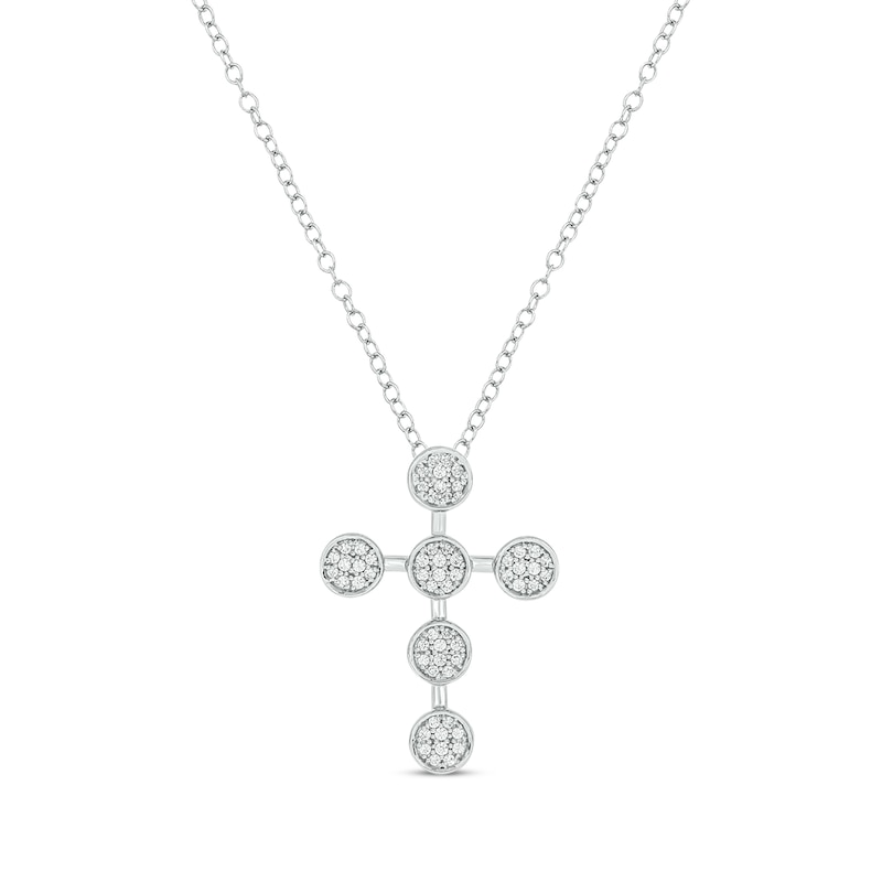 Main Image 1 of Multi-Diamond Circle Station Cross Necklace 1/5 ct tw Sterling Silver 18&quot;