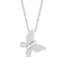 Diamond Tilted Butterfly Necklace 1/6 ct tw Sterling Silver 18"
