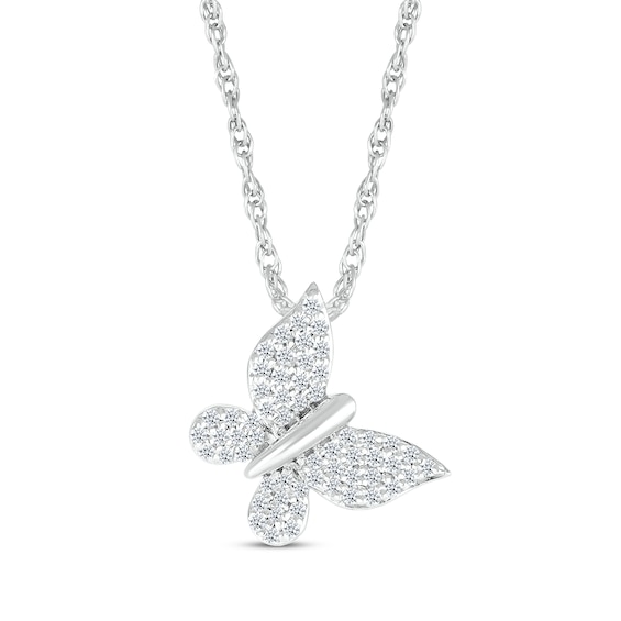 Diamond Tilted Butterfly Necklace 1/6 ct tw Sterling Silver 18"
