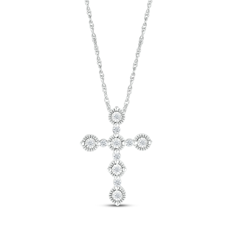 Main Image 1 of Diamond Vintage-Style Cross Necklace 1/5 ct tw Sterling Silver 18&quot;