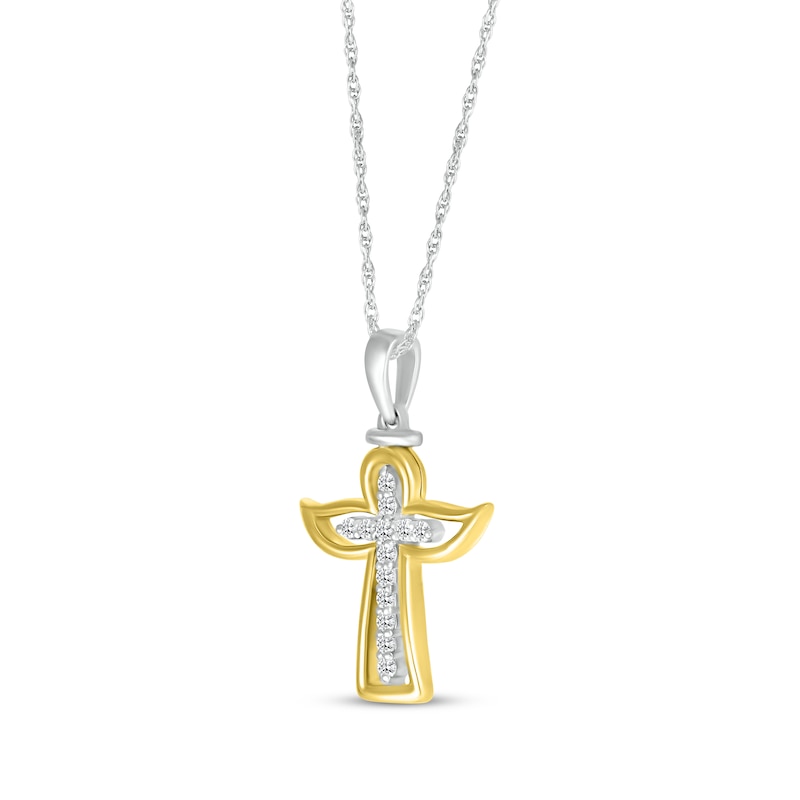 Main Image 2 of Diamond Angel Cross Necklace 1/10 ct tw Sterling Silver & 10K Yellow Gold 18&quot;