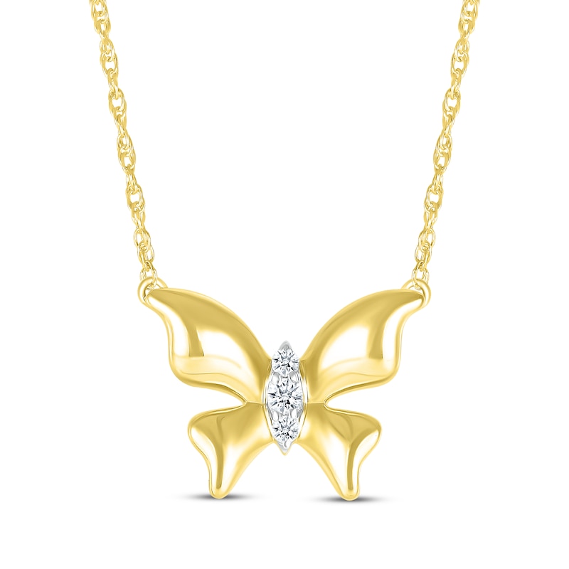 Main Image 1 of Diamond Butterfly Necklace 1/20 ct tw 10K Yellow Gold 18&quot;