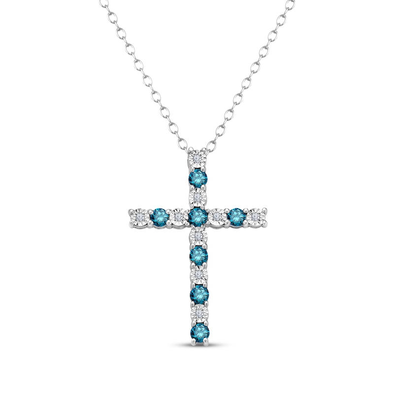 Main Image 1 of Blue & White Diamond Cross Necklace 1/2 ct tw 10K White Gold 18&quot;