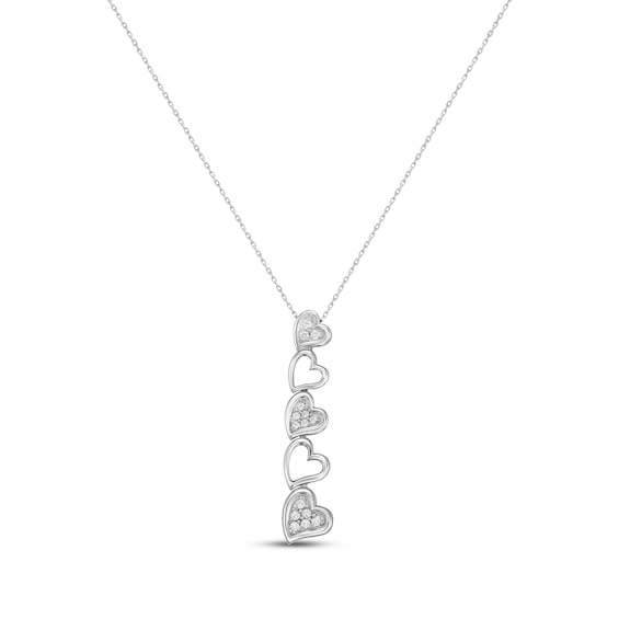 Diamond Graduated Heart Drop Necklace 1/4 ct tw Sterling Silver 18"