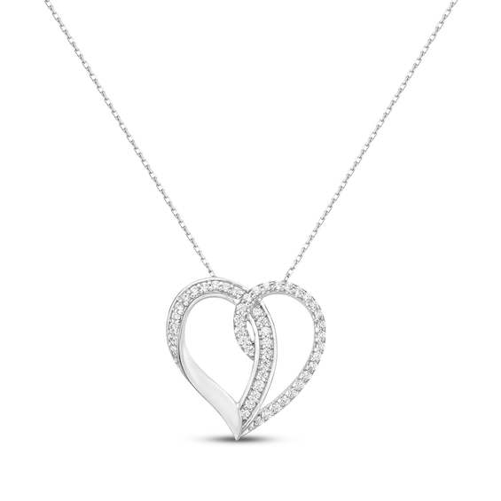 Diamond Looped Heart Necklace 1/4 ct tw Sterling Silver 18"