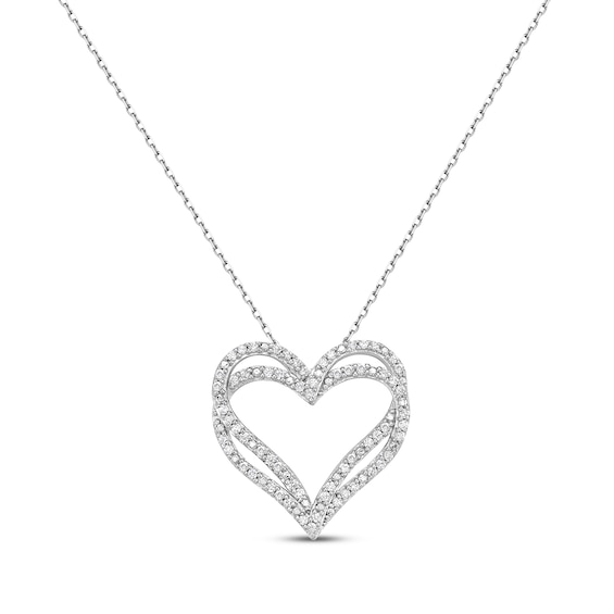 Diamond Overlapping Heart Necklace 1/4 ct tw Sterling Silver 18"