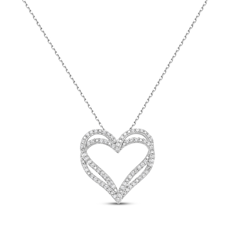 Main Image 1 of Diamond Overlapping Heart Necklace 1/4 ct tw Sterling Silver 18&quot;