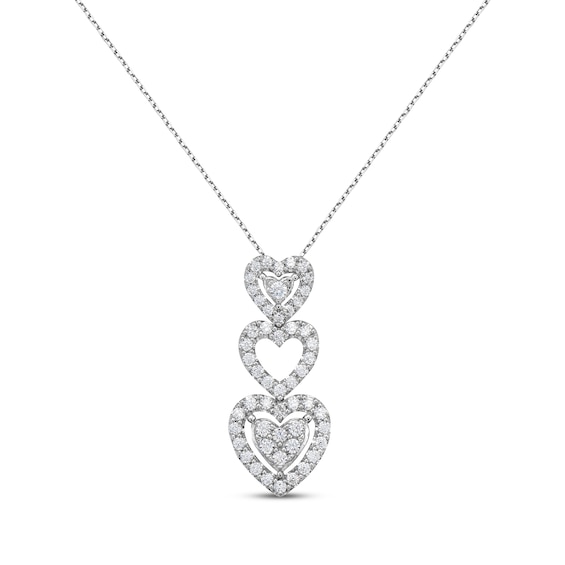 Diamond Graduated Hearts Drop Necklace 3/4 ct tw 10K White Gold 18"