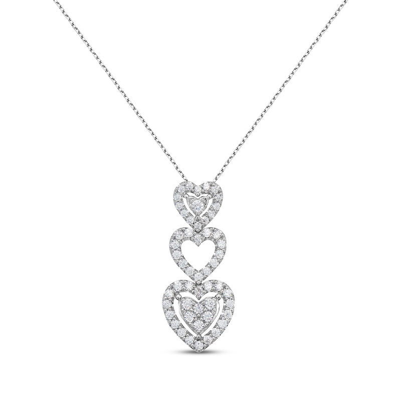 Main Image 1 of Diamond Graduated Hearts Drop Necklace 3/4 ct tw 10K White Gold 18&quot;