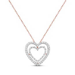 Diamond Double Heart Outline Necklace 1/4 ct tw 10K Rose Gold 18"