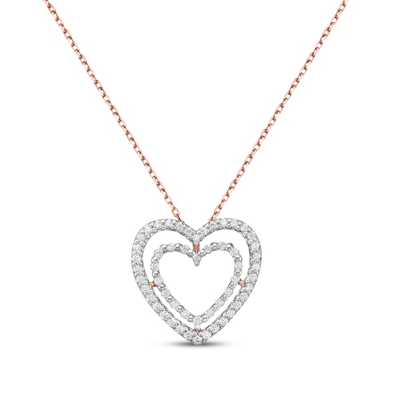 Diamond Double Heart Outline Necklace 1/4 ct tw 10K Rose Gold 18"