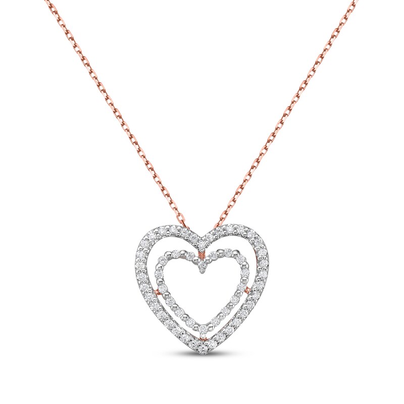 Main Image 1 of Diamond Double Heart Outline Necklace 1/4 ct tw 10K Rose Gold 18&quot;