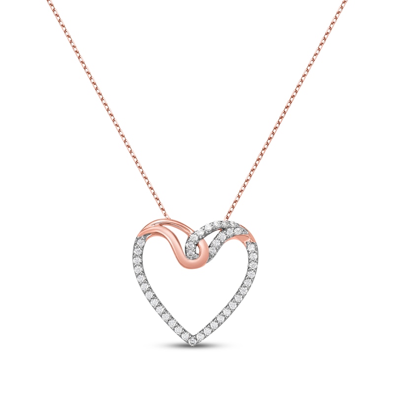 Main Image 1 of Diamond Linked Heart Necklace 1/4 ct tw 10K Rose Gold 18&quot;