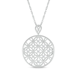 Diamond Circles Medallion Necklace 1/4 ct tw Sterling Silver 18"