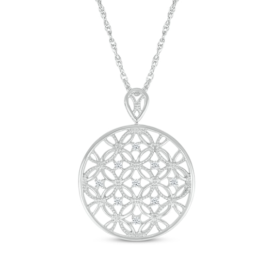 Diamond Circles Medallion Necklace 1/4 ct tw Sterling Silver 18"