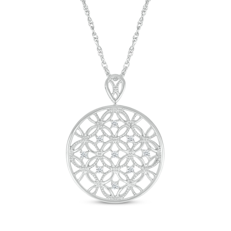 Main Image 1 of Diamond Circles Medallion Necklace 1/4 ct tw Sterling Silver 18"