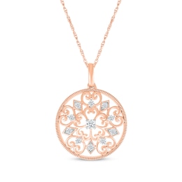Diamond Filigree Medallion Necklace 1/5 ct tw 10K Rose Gold 18"