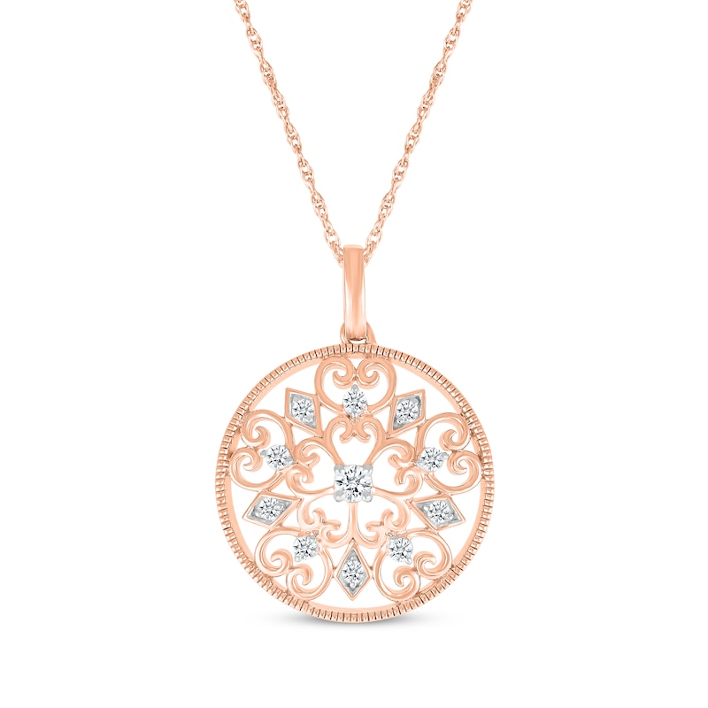 Main Image 1 of Diamond Filigree Medallion Necklace 1/5 ct tw 10K Rose Gold 18&quot;