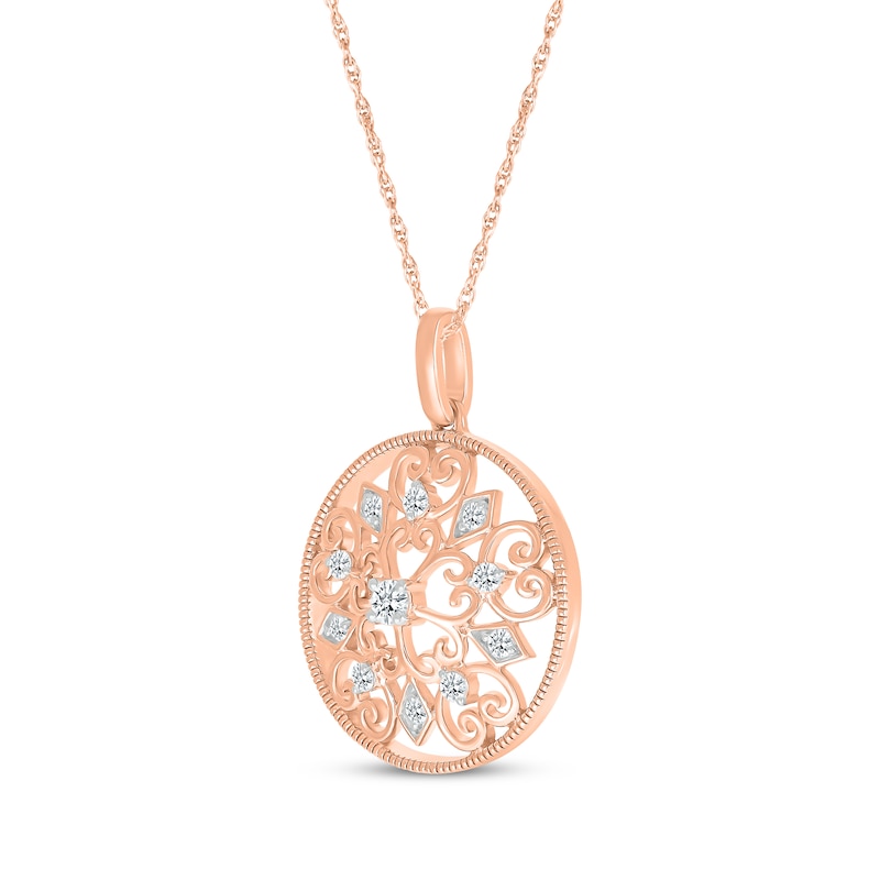 Main Image 2 of Diamond Filigree Medallion Necklace 1/5 ct tw 10K Rose Gold 18&quot;