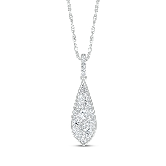 Multi-Diamond Cobblestone Teardrop Necklace 3/8 ct tw 10K White Gold 18"