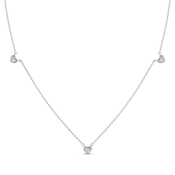 Diamond Heart Stations Necklace 1/10 ct tw 10K White Gold 18"