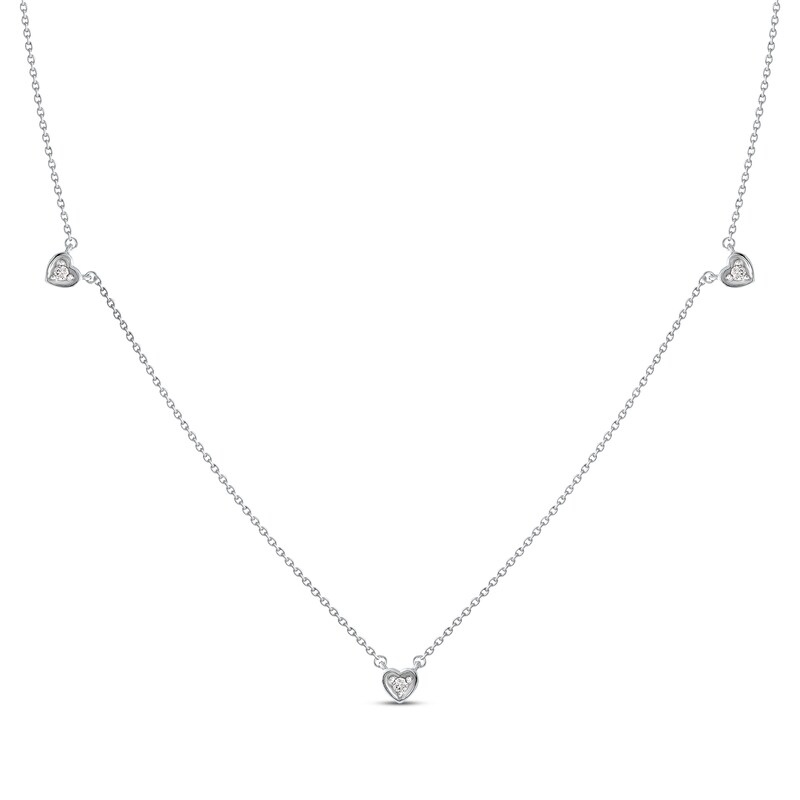 Main Image 1 of Diamond Heart Stations Necklace 1/10 ct tw 10K White Gold 18&quot;