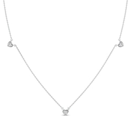 Diamond Heart Stations Necklace 1/10 ct tw Sterling Silver 18"