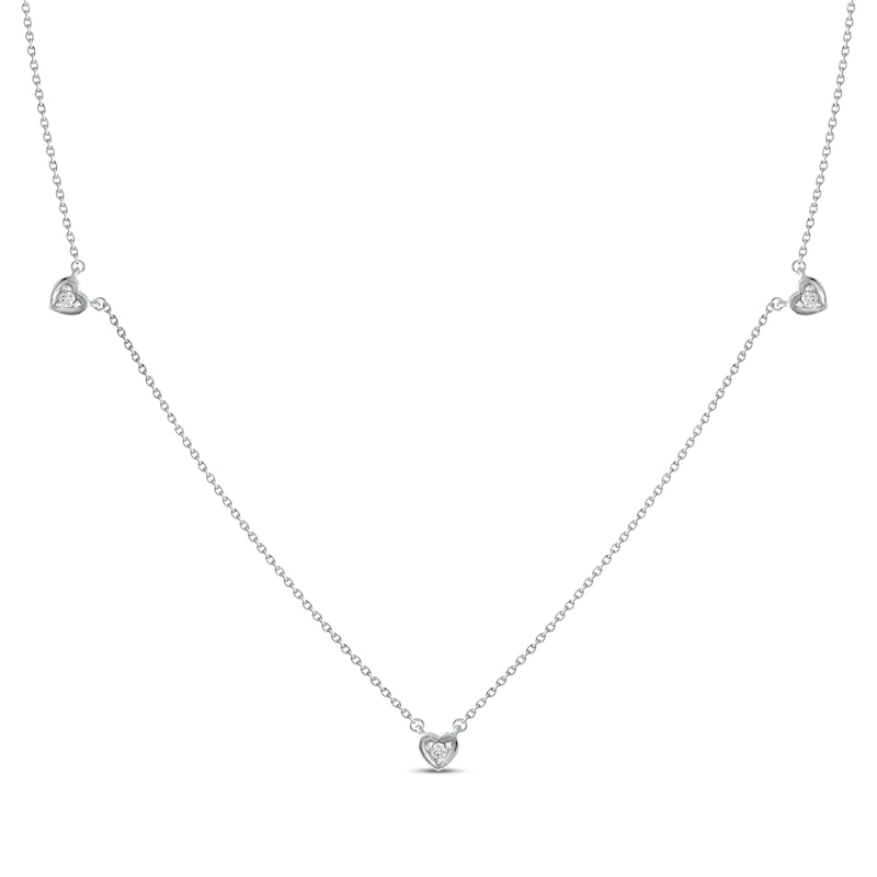Main Image 1 of Diamond Heart Stations Necklace 1/10 ct tw Sterling Silver 18&quot;